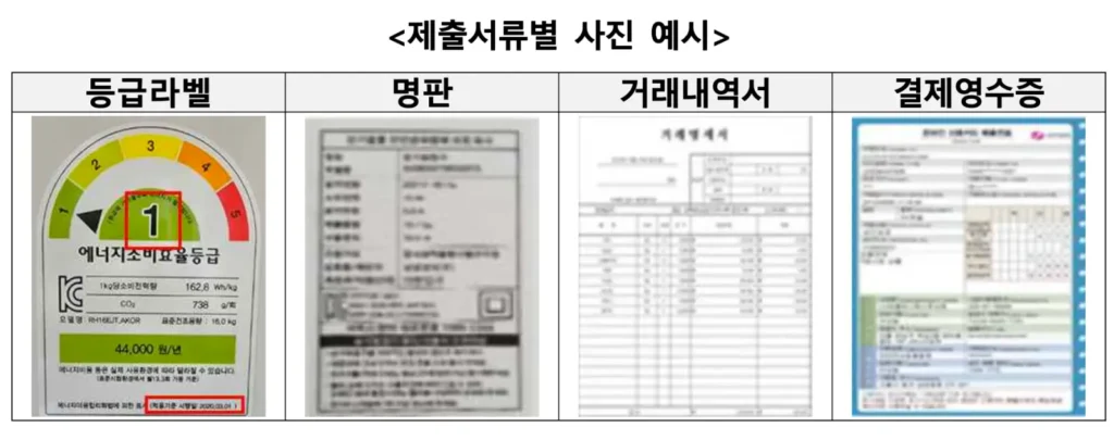 으뜸효율 가전제품 환급 시 필요 서류 예시 사진